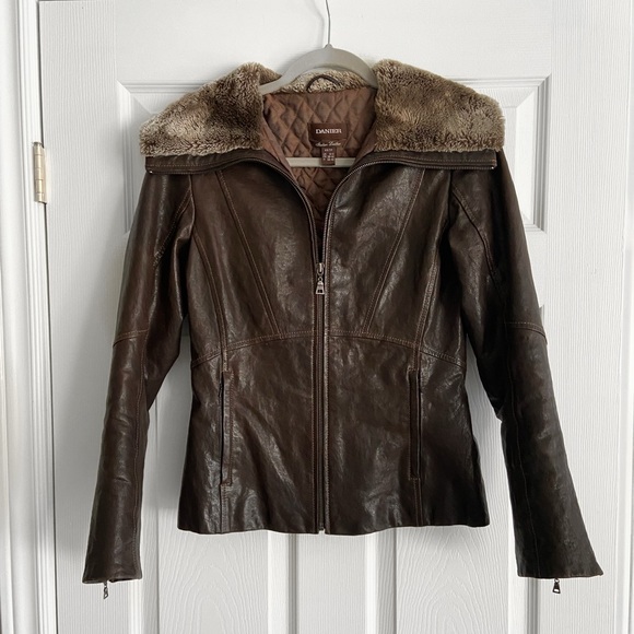 DANIER | Women’s leather jacket with faux fur trim - Picture 1 of 8